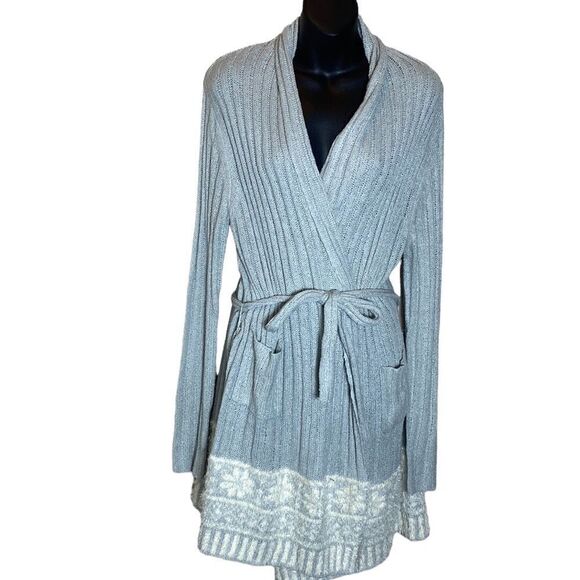 Lemon knit robe soft loungewear M/L fair isle ribbed cozy - Picture 1 of 9